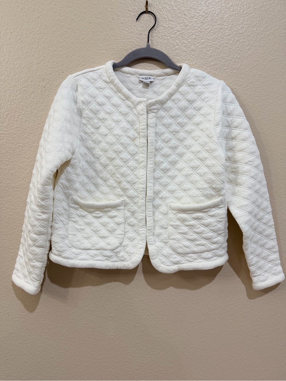 J.Crew Factory Quilted Lady Jacket Ivory Cream Open Front Textured Womens XS